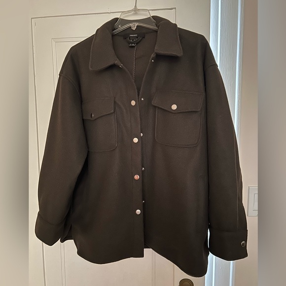 Forever 21 Dark Brown Shirt Jacket Shacket Size M Snap Buttons Cuffs Pockets - Picture 1 of 9